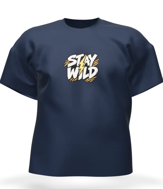 Stay Wild on a French Navy oversized t-shirt