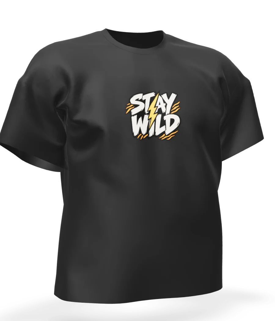 Stay Wild design on a black oversized t-shirt